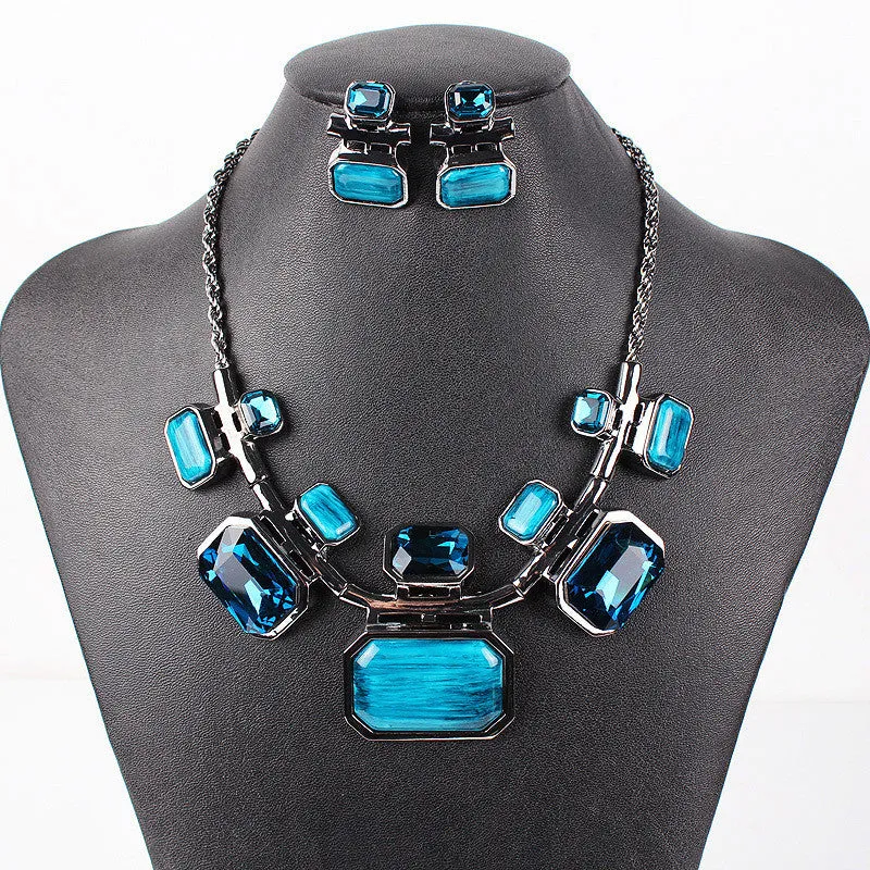 Fashion Brand Jewelry Sets Gunmetal Plated 6Colors Woman's Necklace Set Bridal Jewelry High Quality Party Gifts