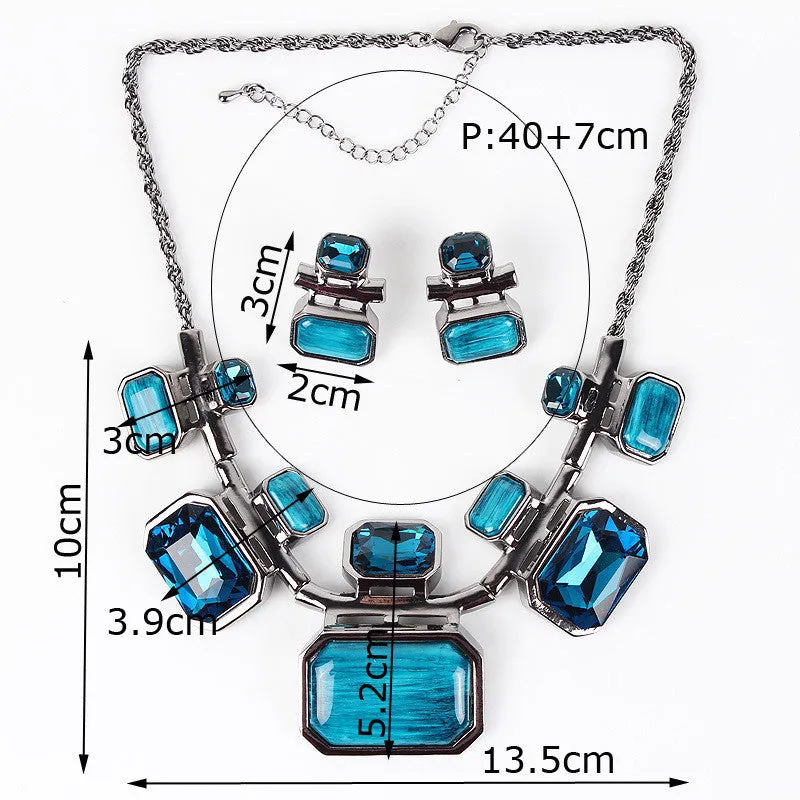 Fashion Brand Jewelry Sets Gunmetal Plated 6Colors Woman's Necklace Set Bridal Jewelry High Quality Party Gifts