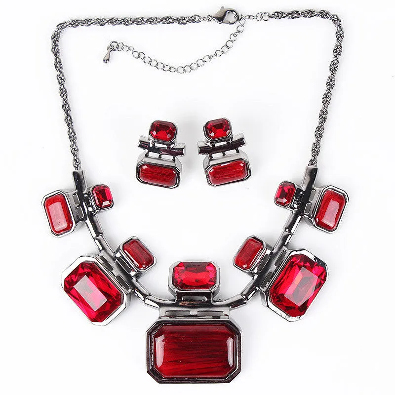 Fashion Brand Jewelry Sets Gunmetal Plated 6Colors Woman's Necklace Set Bridal Jewelry High Quality Party Gifts