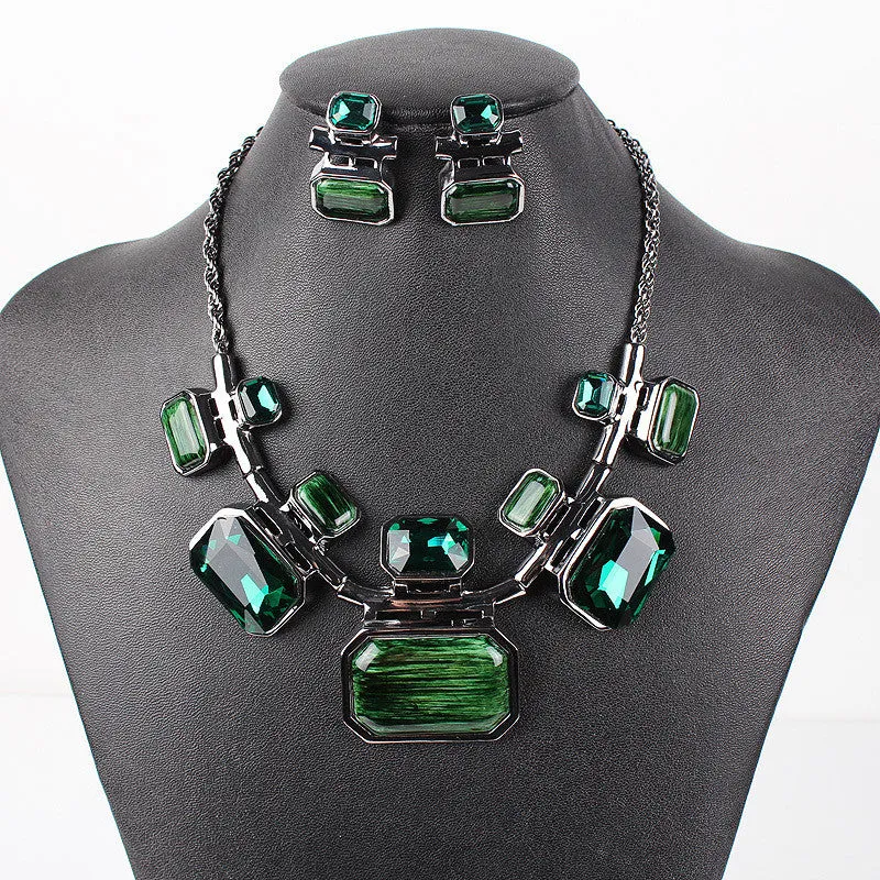 Fashion Brand Jewelry Sets Gunmetal Plated 6Colors Woman's Necklace Set Bridal Jewelry High Quality Party Gifts