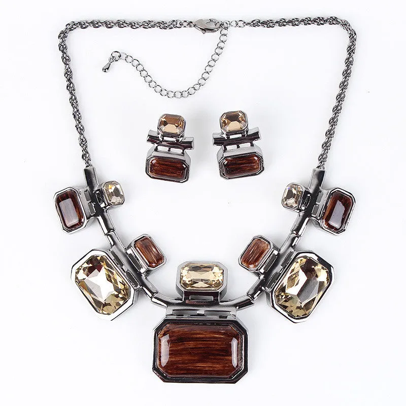 Fashion Brand Jewelry Sets Gunmetal Plated 6Colors Woman's Necklace Set Bridal Jewelry High Quality Party Gifts