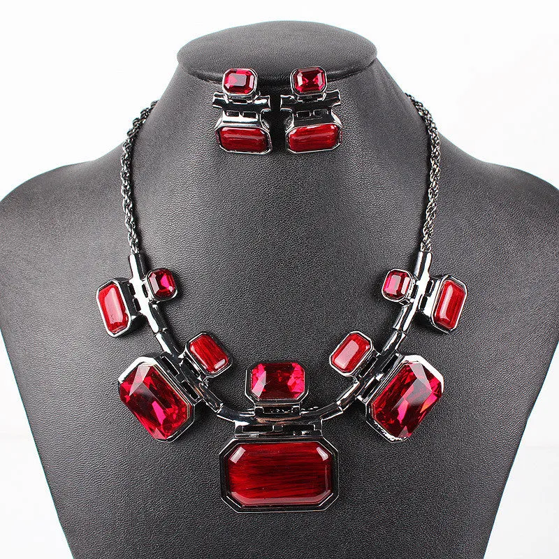 Fashion Brand Jewelry Sets Gunmetal Plated 6Colors Woman's Necklace Set Bridal Jewelry High Quality Party Gifts