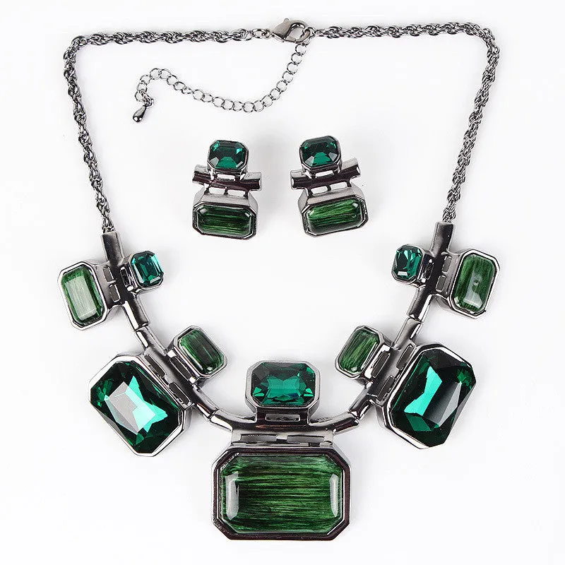 Fashion Brand Jewelry Sets Gunmetal Plated 6Colors Woman's Necklace Set Bridal Jewelry High Quality Party Gifts