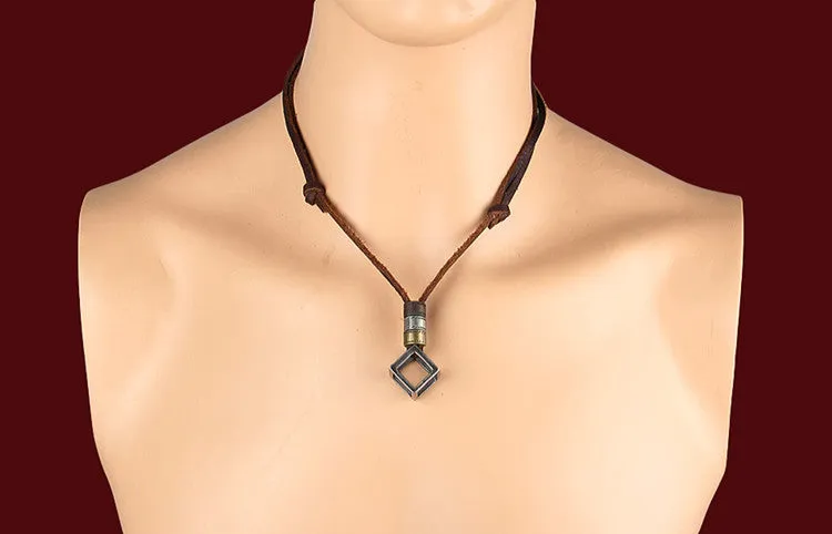 Genuine Leather Men Necklaces Pendants With Box Punk Vintage Adjustable Brown Rope Chain Male Jewelry Mens Jewellery