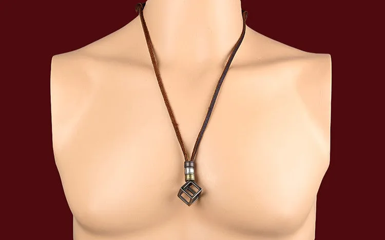 Genuine Leather Men Necklaces Pendants With Box Punk Vintage Adjustable Brown Rope Chain Male Jewelry Mens Jewellery