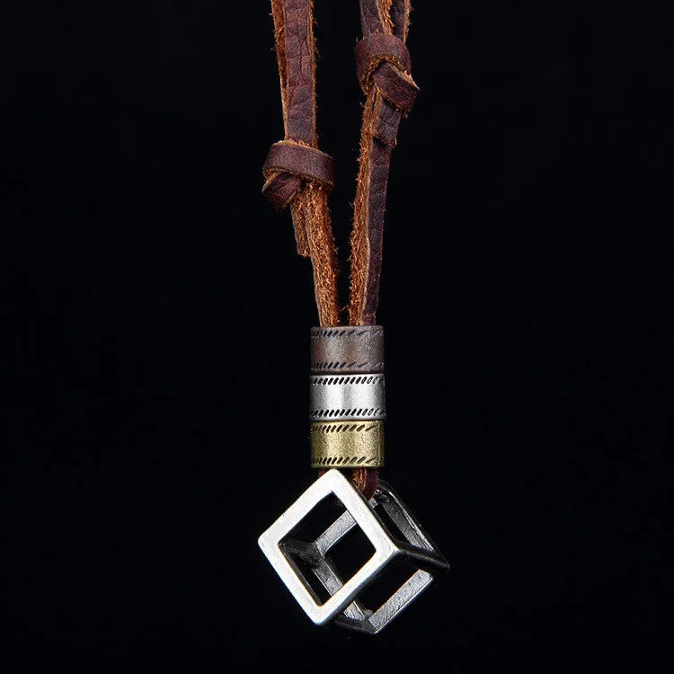 Genuine Leather Men Necklaces Pendants With Box Punk Vintage Adjustable Brown Rope Chain Male Jewelry Mens Jewellery
