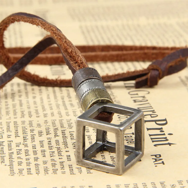Genuine Leather Men Necklaces Pendants With Box Punk Vintage Adjustable Brown Rope Chain Male Jewelry Mens Jewellery