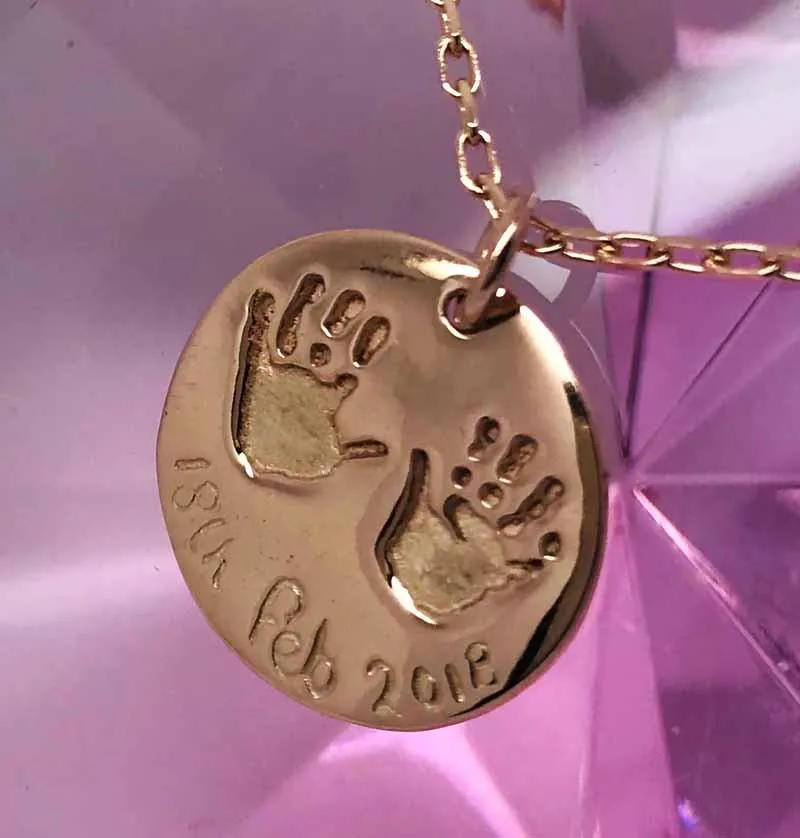 Gold Handprint Disc Charm