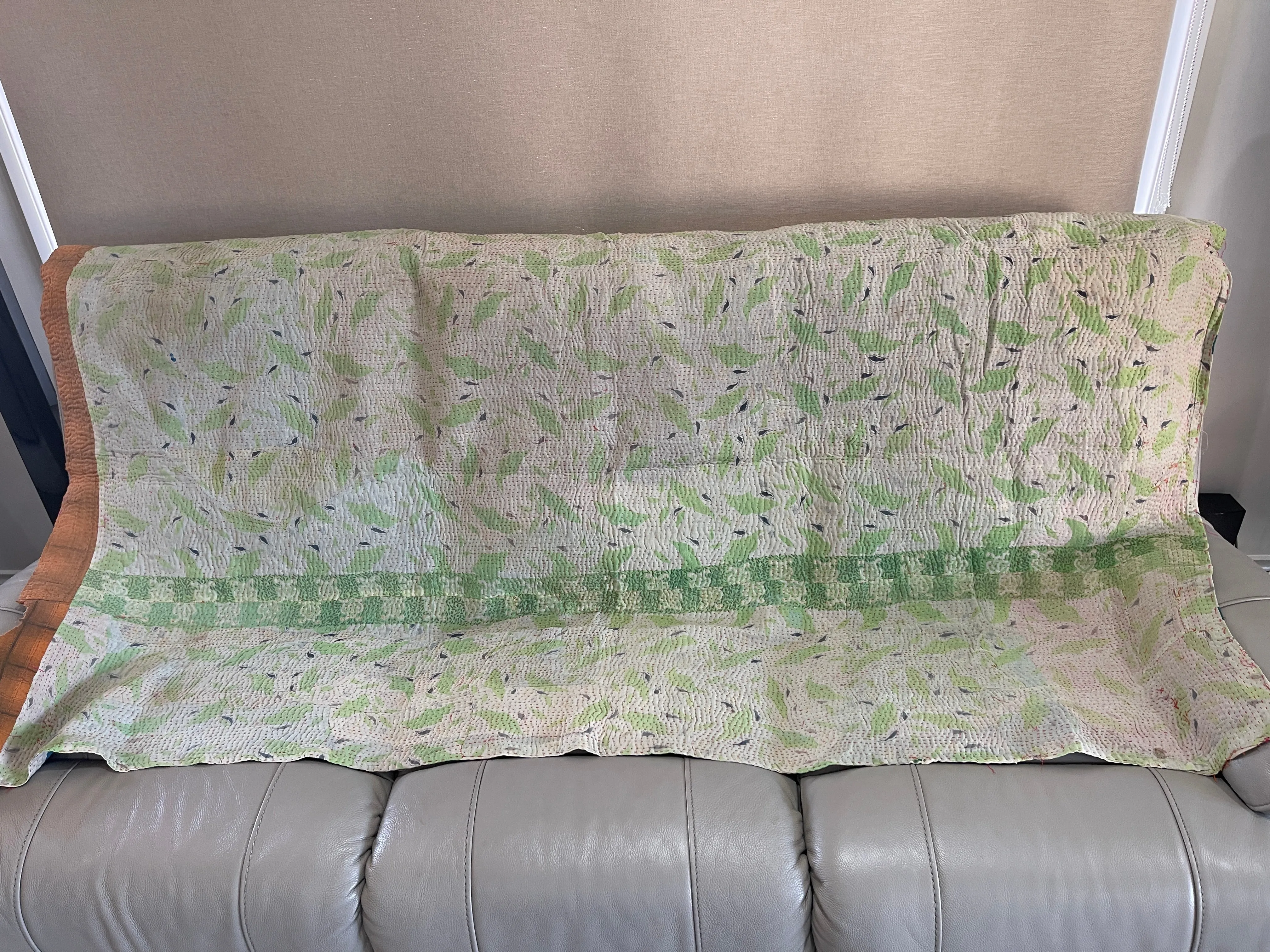 Handmade Indian Vintage Cotton Reversible Kantha Bedspread Throw- Shahi
