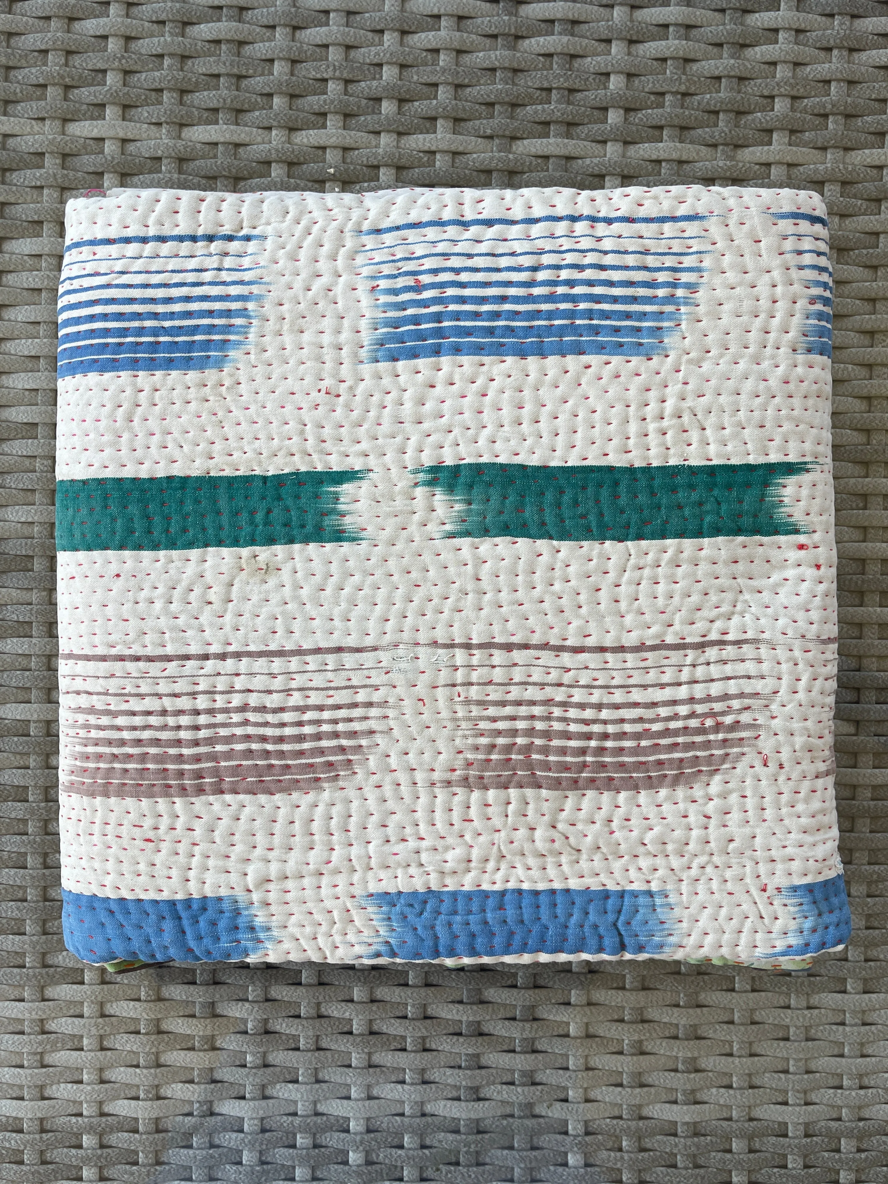 Handmade Indian Vintage Cotton Reversible Kantha Bedspread Throw- Shahi