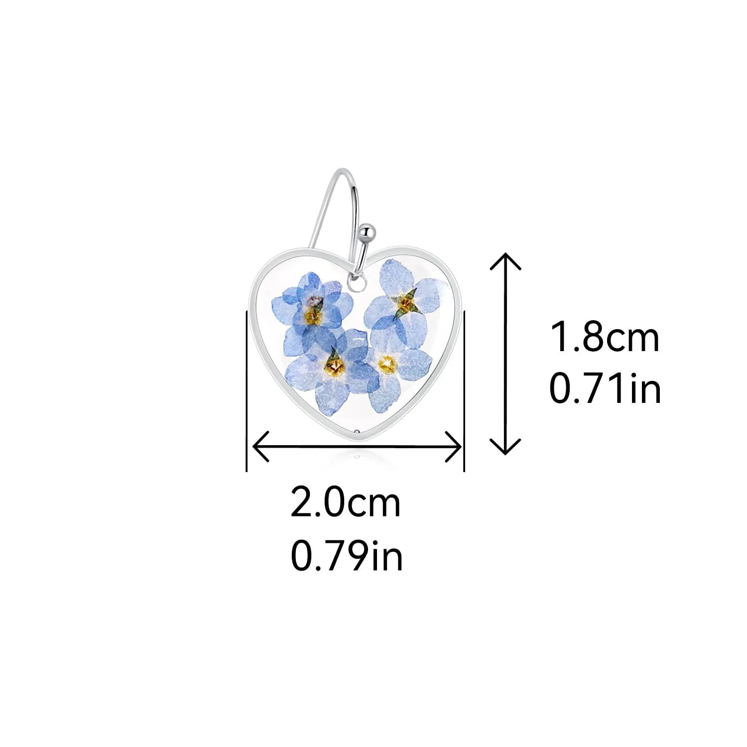 Heart Earrings - KBFORU Handmade Forget-Me-Not Pressed Flower Earrings,Statement Pendants Earrings For Women - Gift For Woman,Girls(silver)