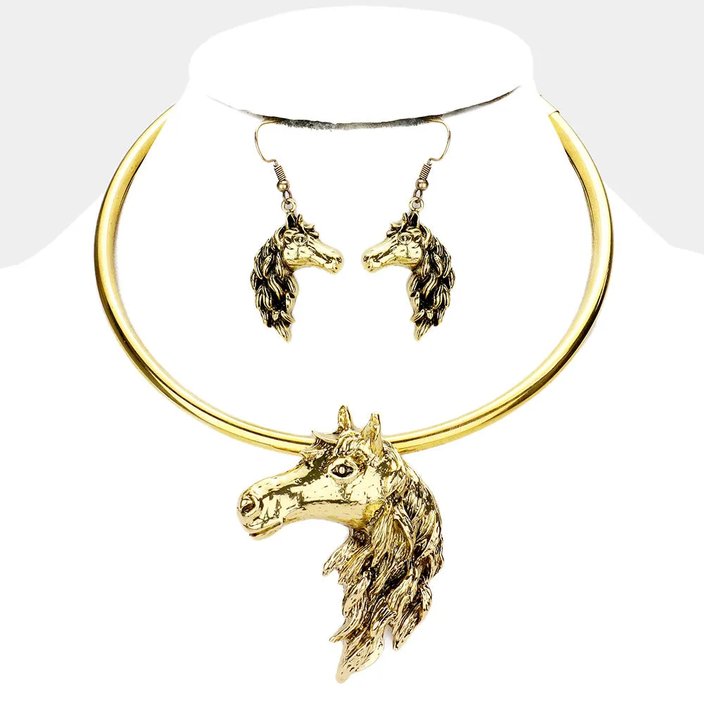 iLLASPARKZ Antique Metal Horse Face Choker Necklace