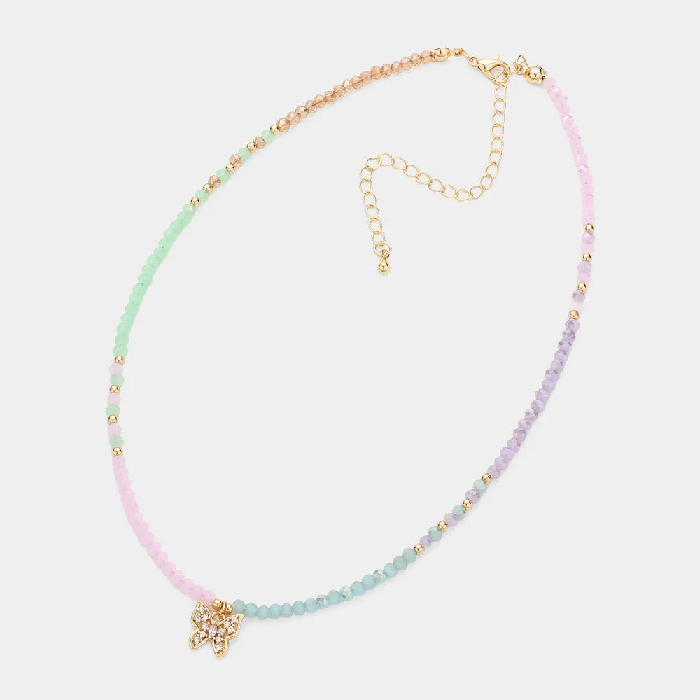 iLLASPARKZ Faceted Beaded Butterfly Pendant Choker Necklace