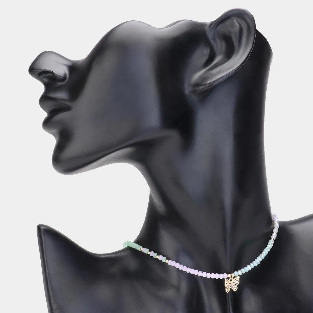 iLLASPARKZ Faceted Beaded Butterfly Pendant Choker Necklace