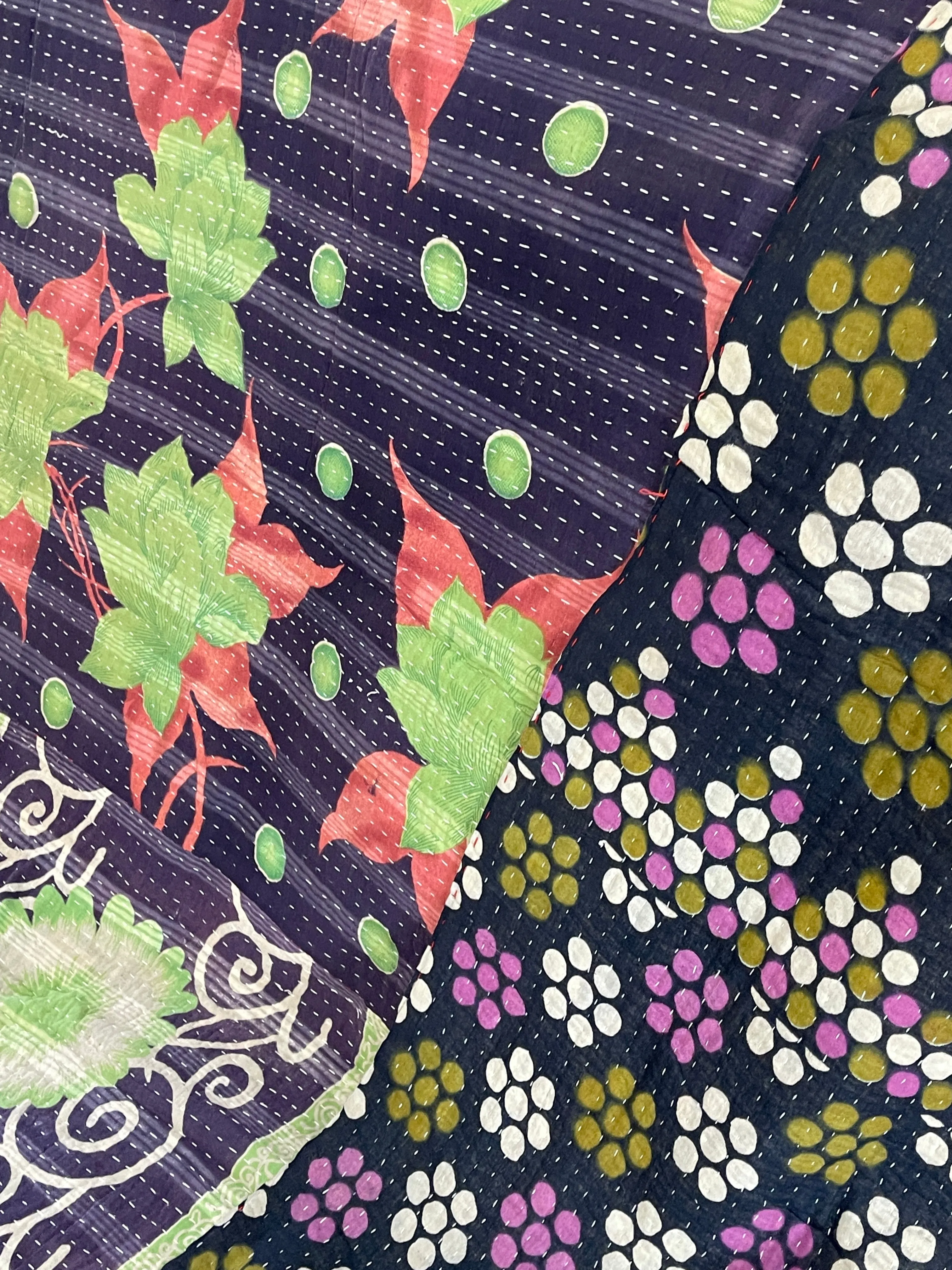 Indian Handmade Cotton Vintage Kantha Quilt Bedspread Throw- Aarti