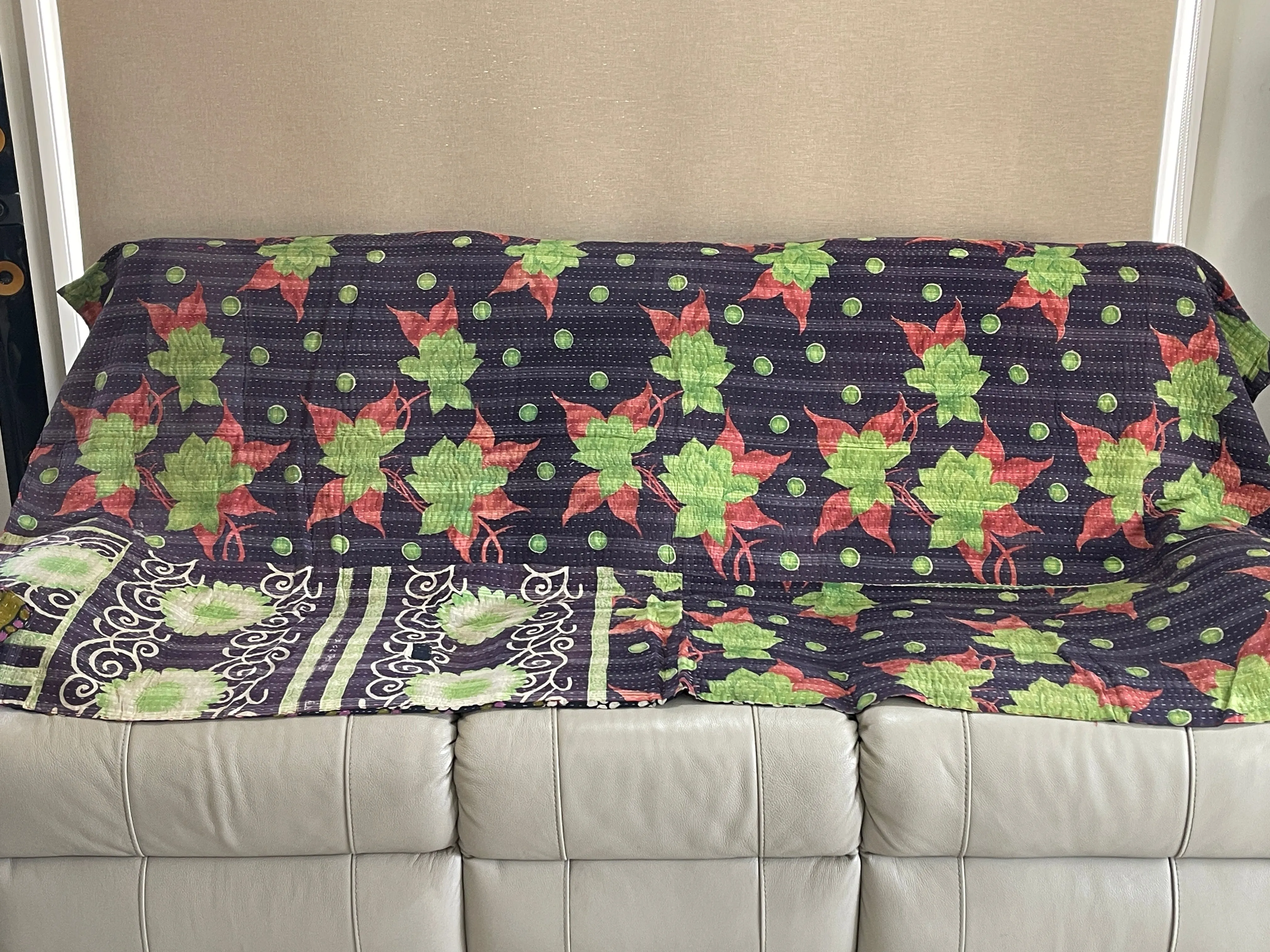 Indian Handmade Cotton Vintage Kantha Quilt Bedspread Throw- Aarti