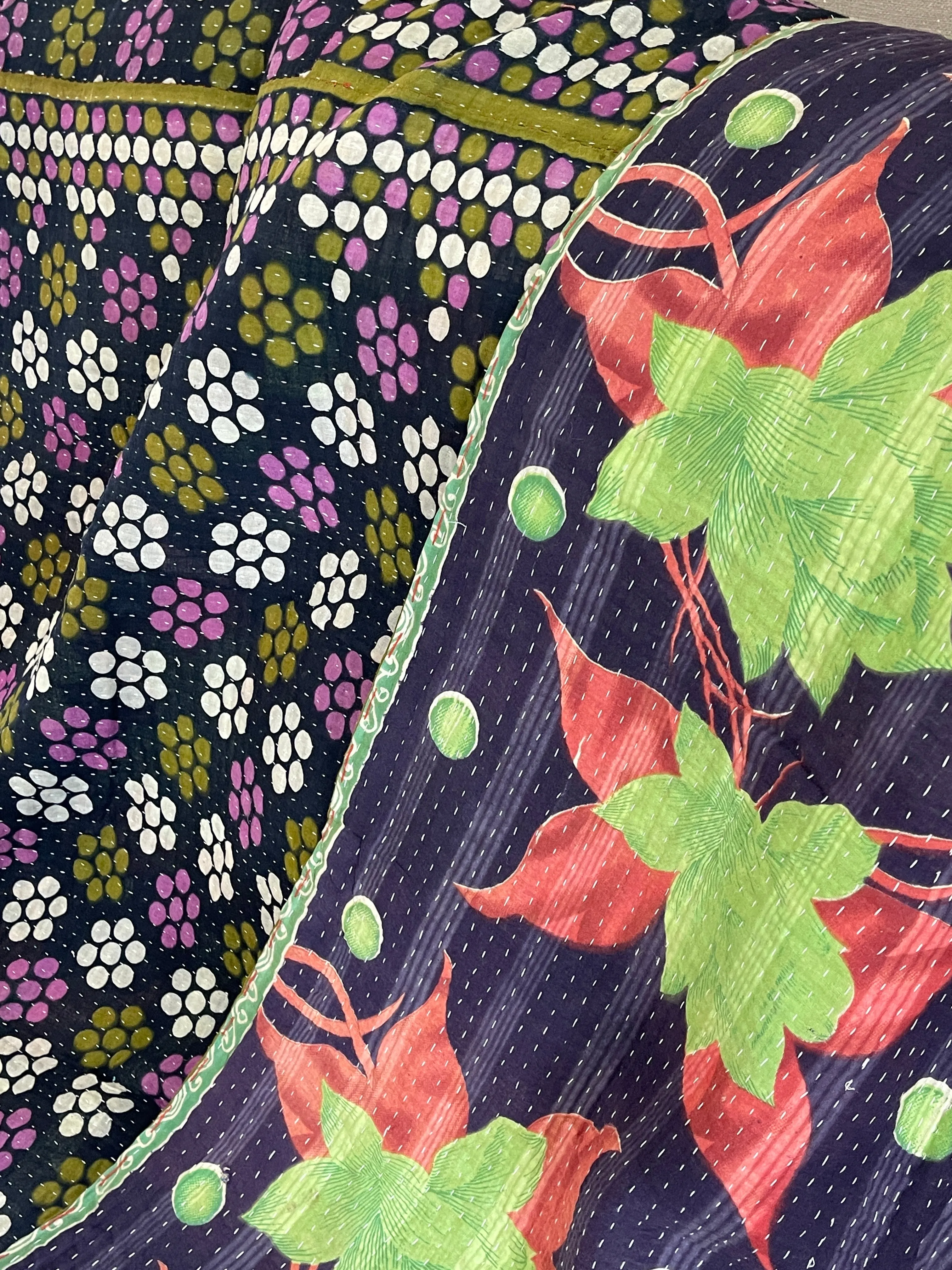 Indian Handmade Cotton Vintage Kantha Quilt Bedspread Throw- Aarti