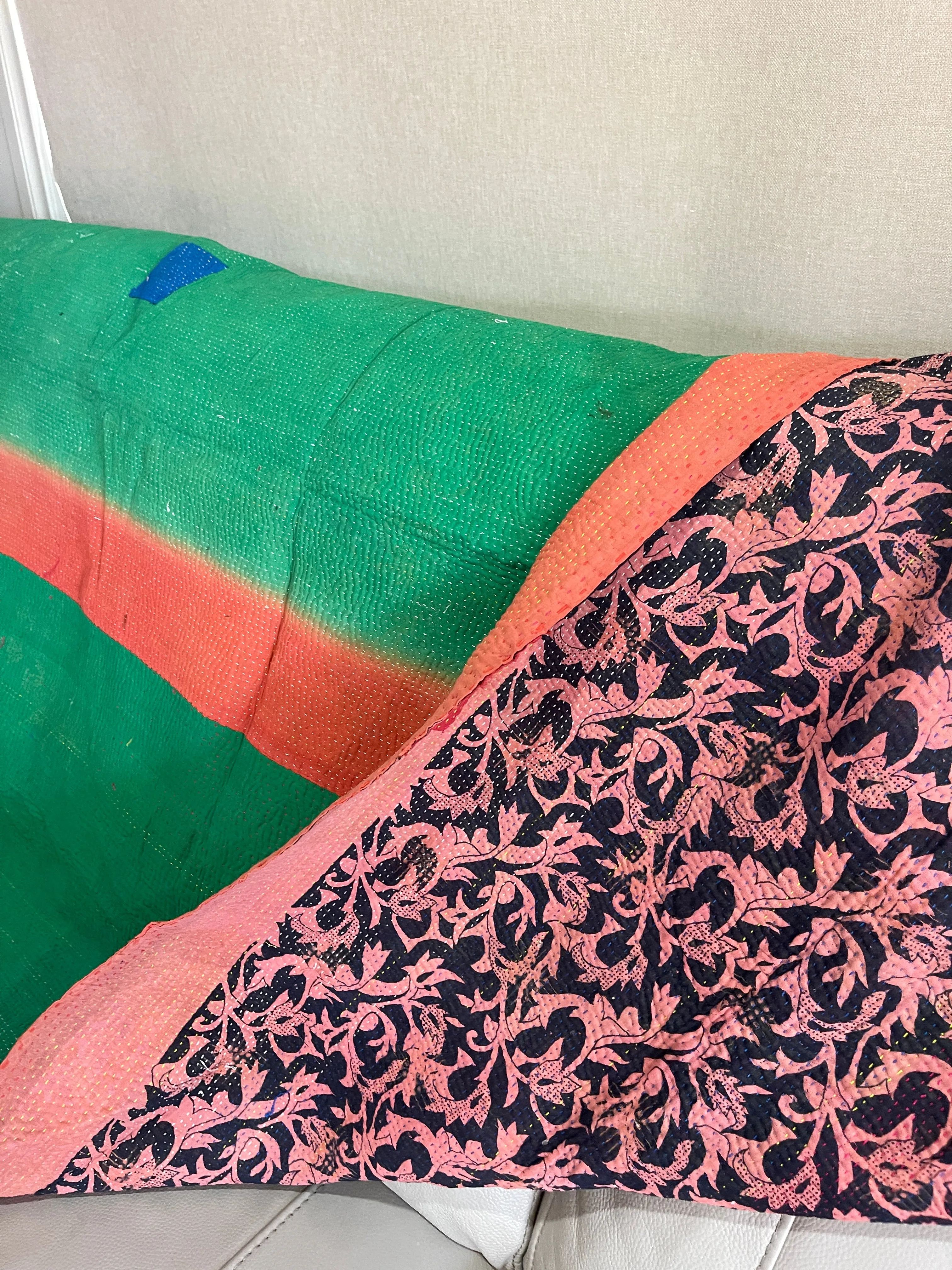 Indian Handmade Cotton Vintage Kantha Quilt Bedspread Throw- Abha