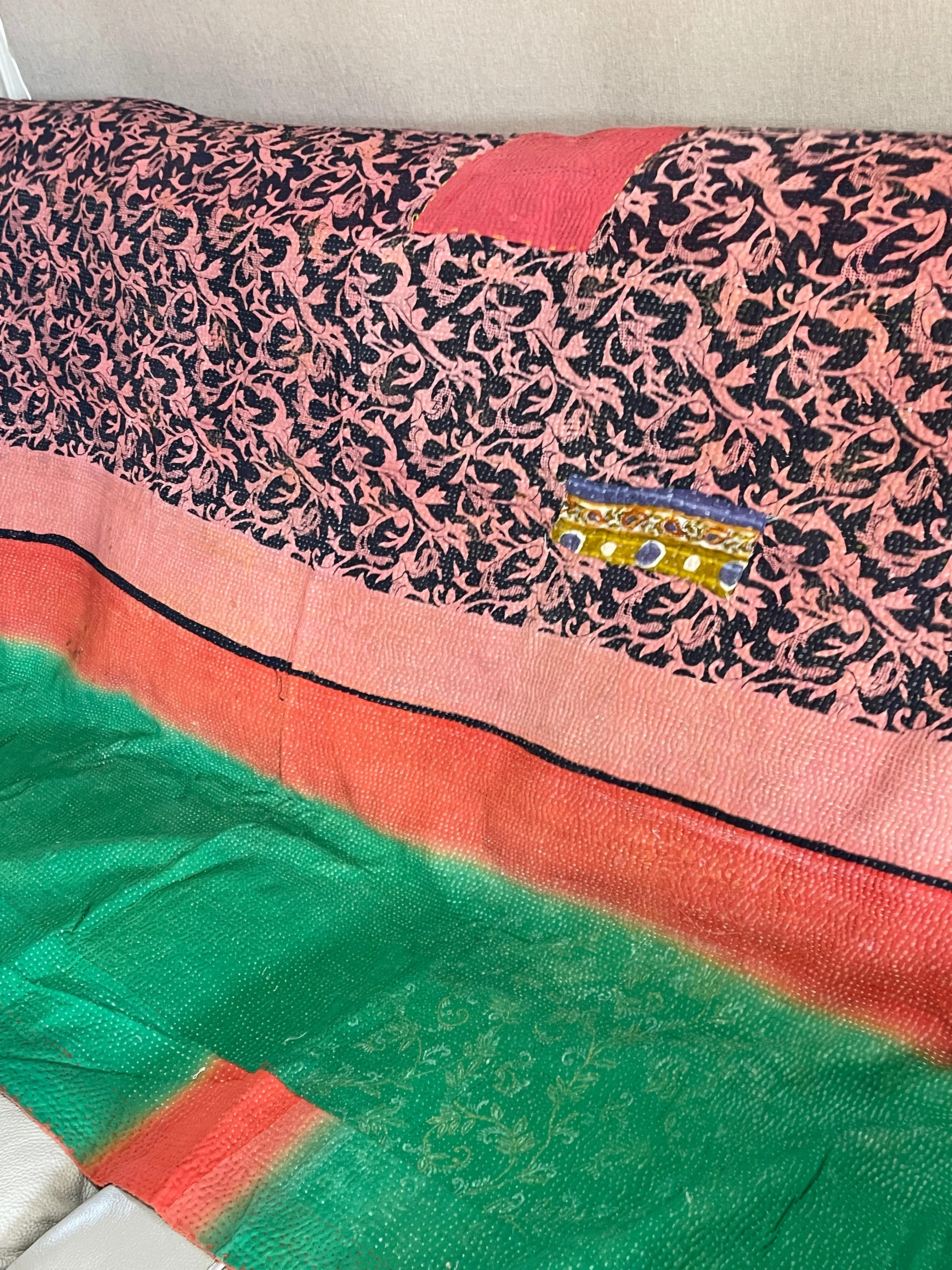 Indian Handmade Cotton Vintage Kantha Quilt Bedspread Throw- Abha