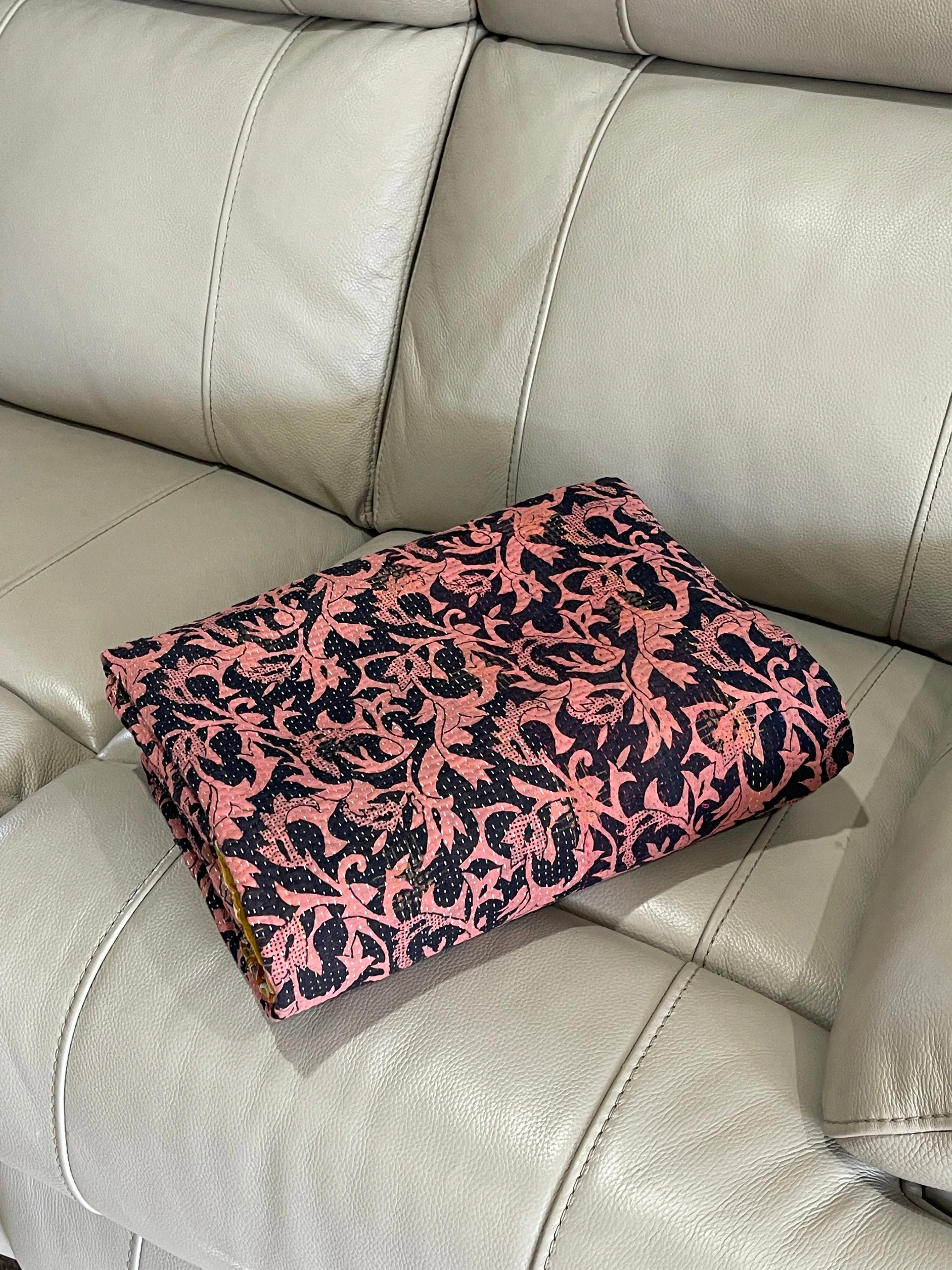 Indian Handmade Cotton Vintage Kantha Quilt Bedspread Throw- Abha