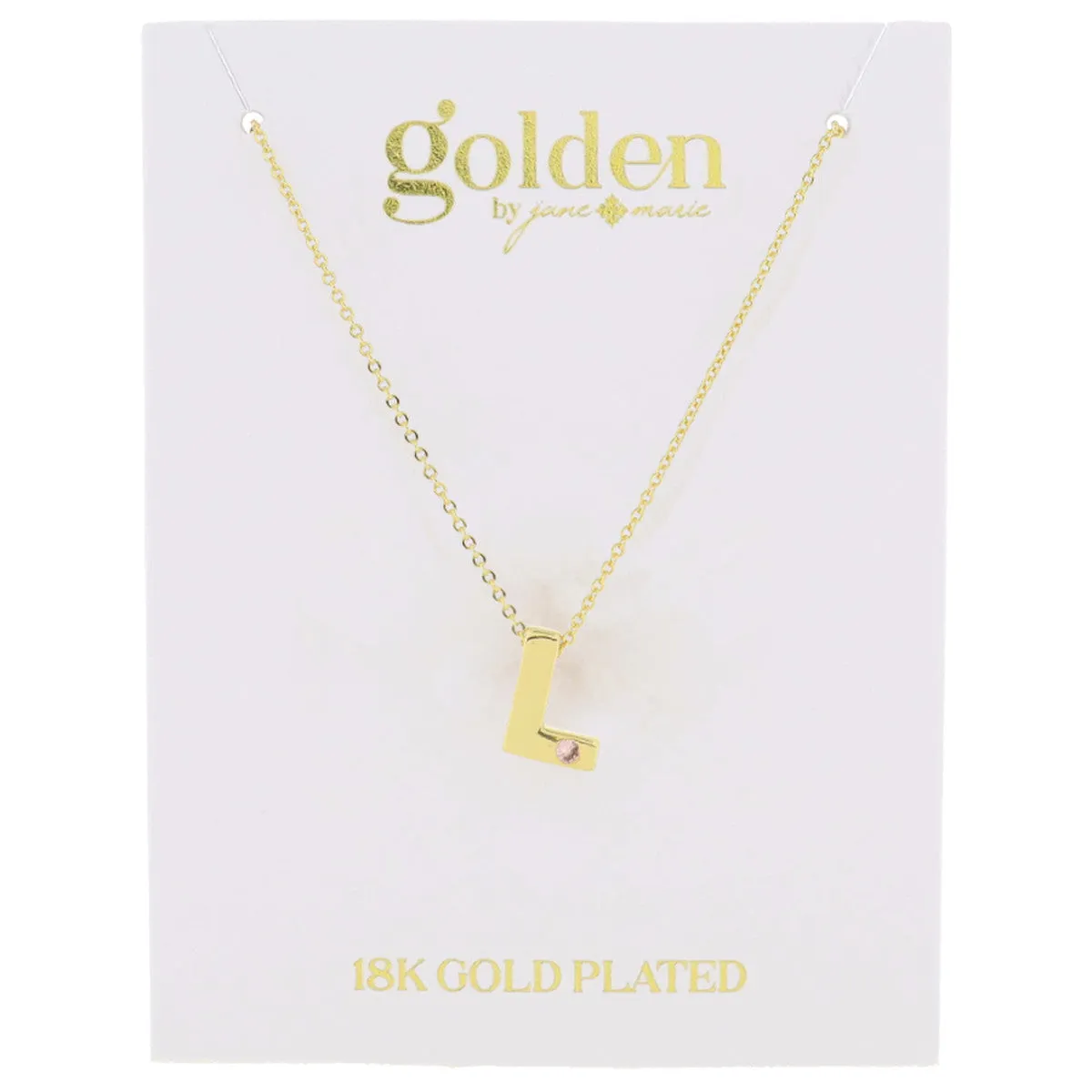 Jane Marie 18K Gold Plated Thick Block Initial w/ Mini Light Pink Crystal Accent JM5854N