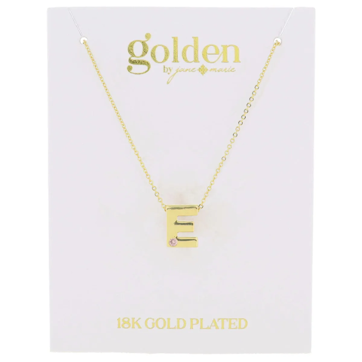 Jane Marie 18K Gold Plated Thick Block Initial w/ Mini Light Pink Crystal Accent JM5854N