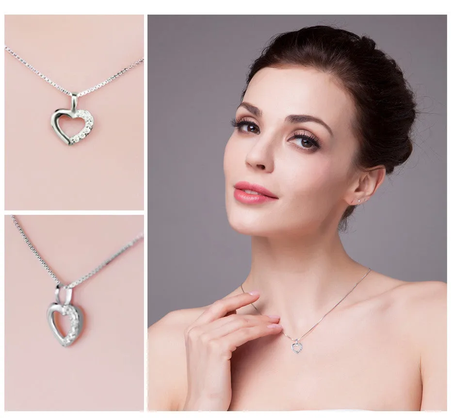 JeweryPalace Heart Love Wedding Engagement Pendant Neckalaces 43cm 925 Sterling Silver Fine Jewelry Necklace Chain For Women