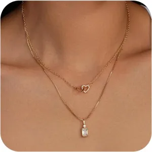 Jewlpire 14K Plated Gold Layered Necklaces for Women, Dainty Gold Herringbone Necklace with Paperclip Chain