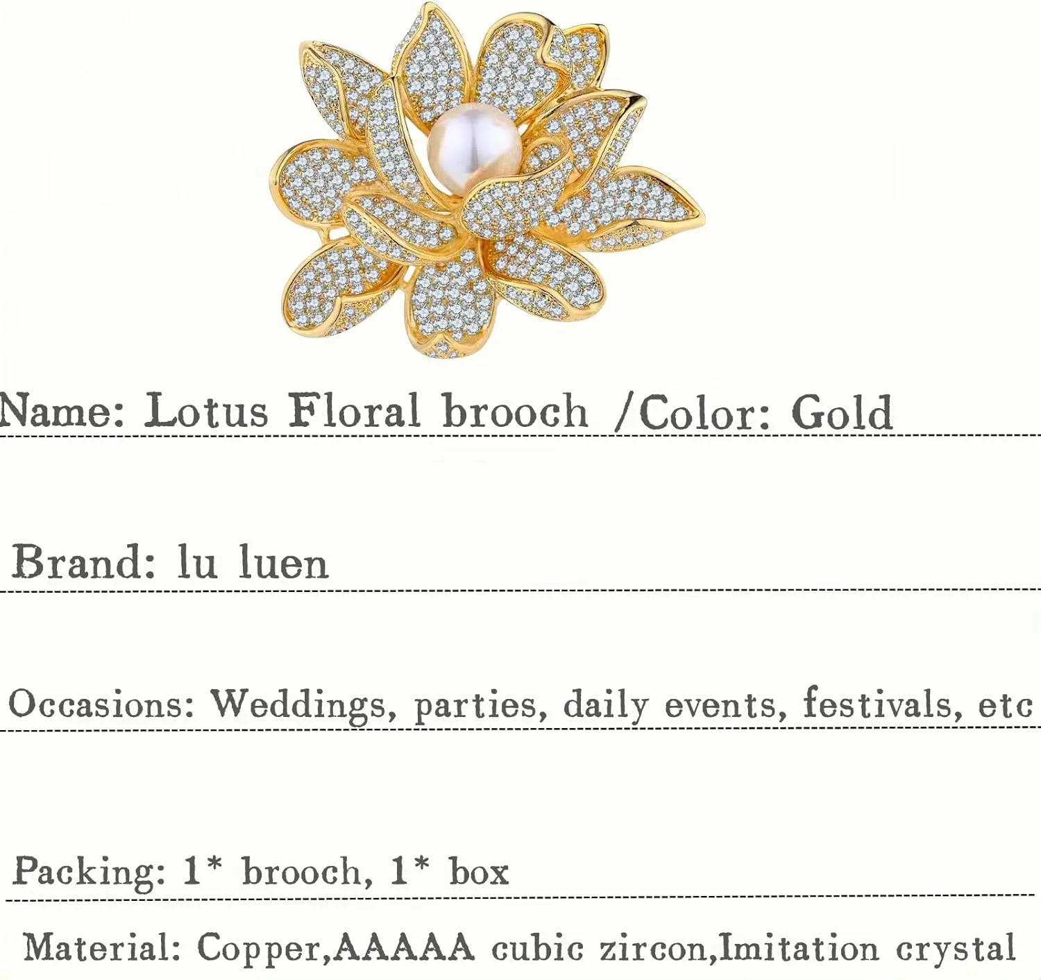 la luen Flower Brooches for Women,Gold Plated Rhinestone Cubic Zirconia Pearl Floral Lapel Pins Corsage Brooches Scarf Clip Pins for Dress Accessories Decoration