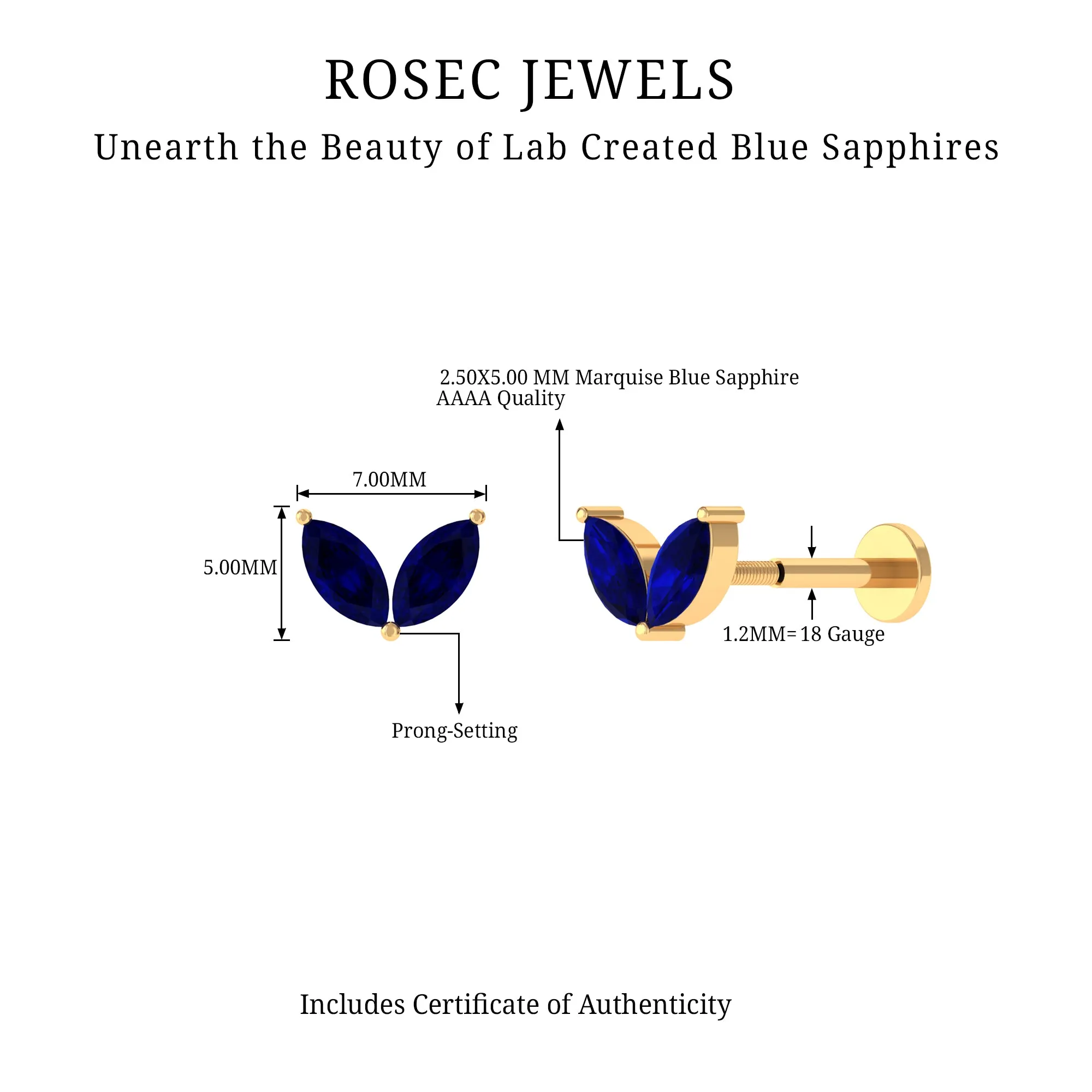 Lab Created Blue Sapphire 2 Stone Leaf Helix Earring