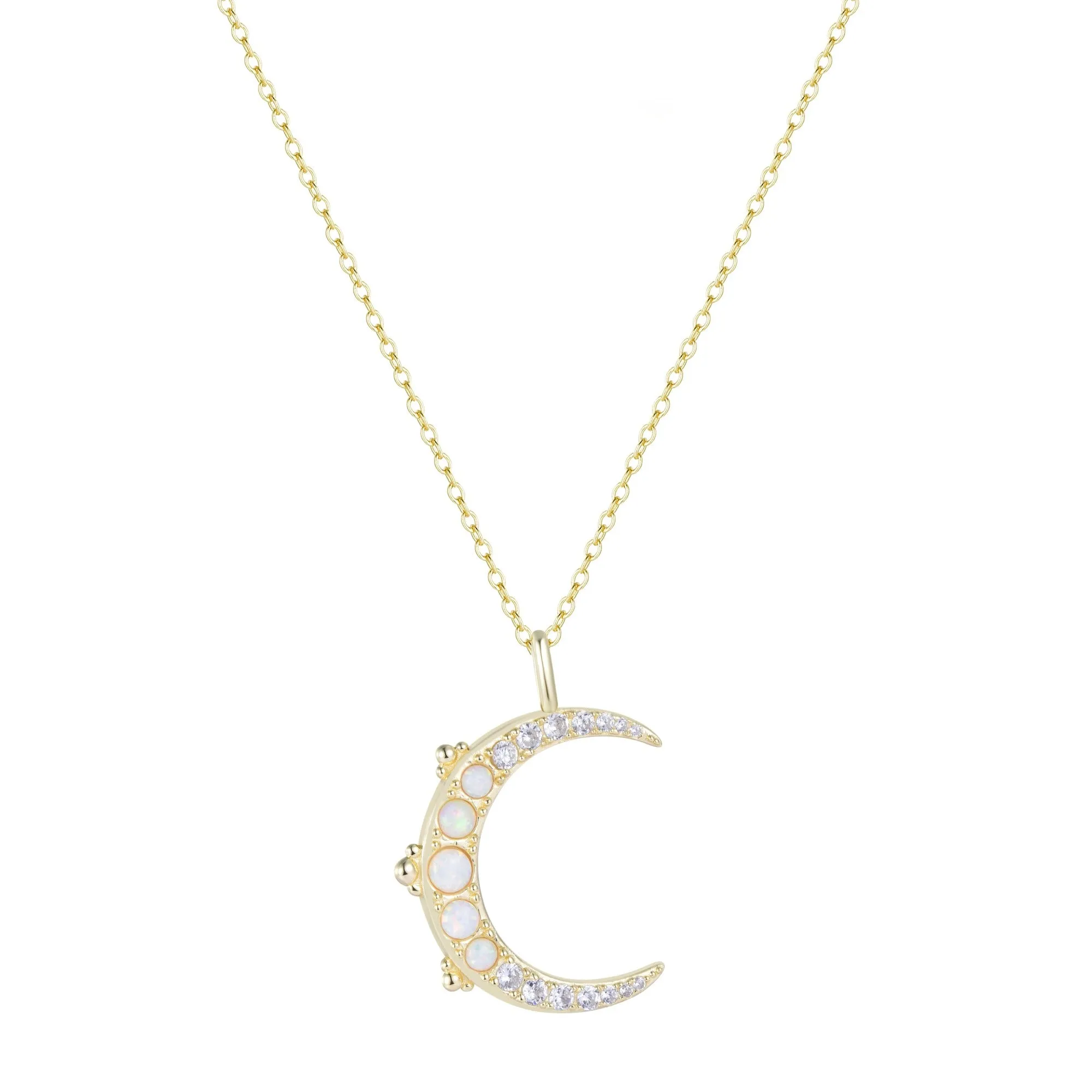 Large Opal Crescent Moon Necklace