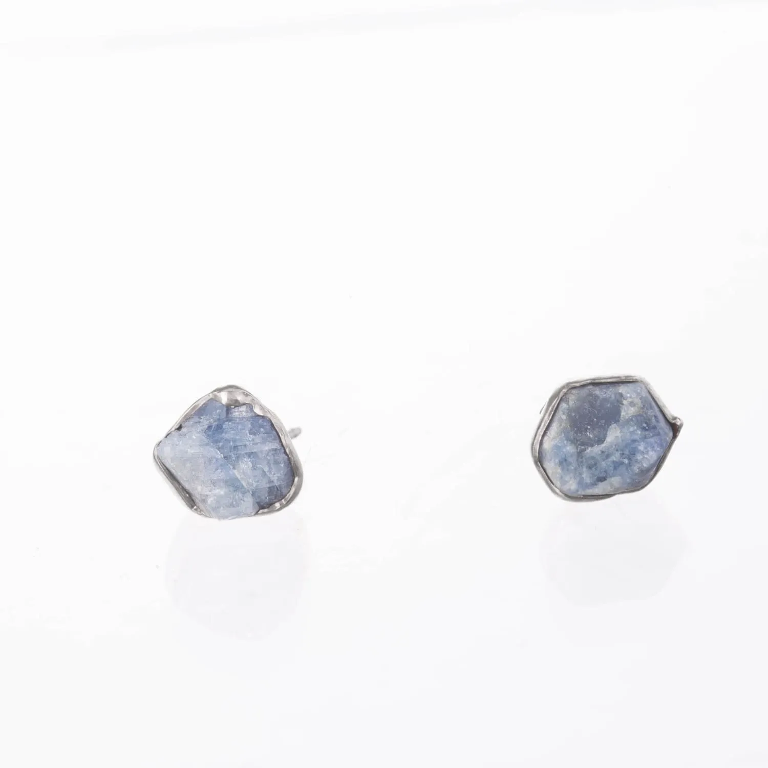Large Raw Sapphire Stud Earrings in Sterling Silver