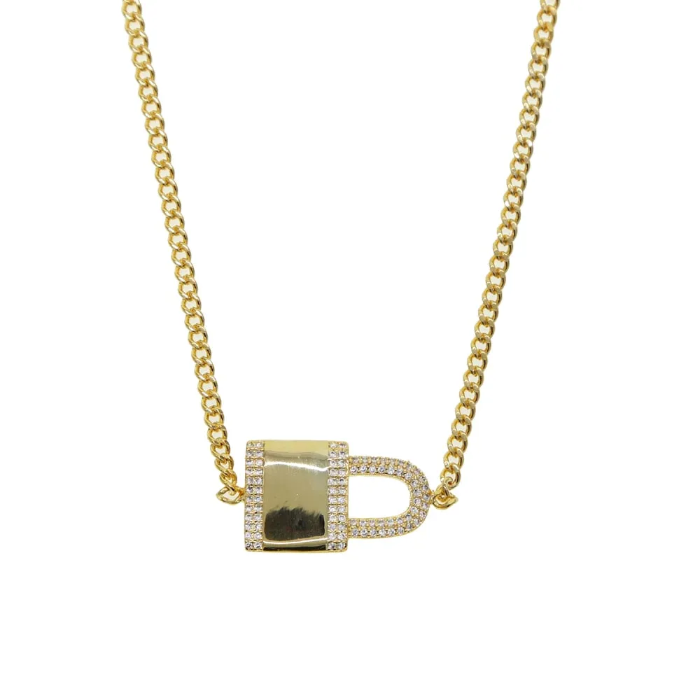 Lock & Key cuban link Gold Plated Necklace
