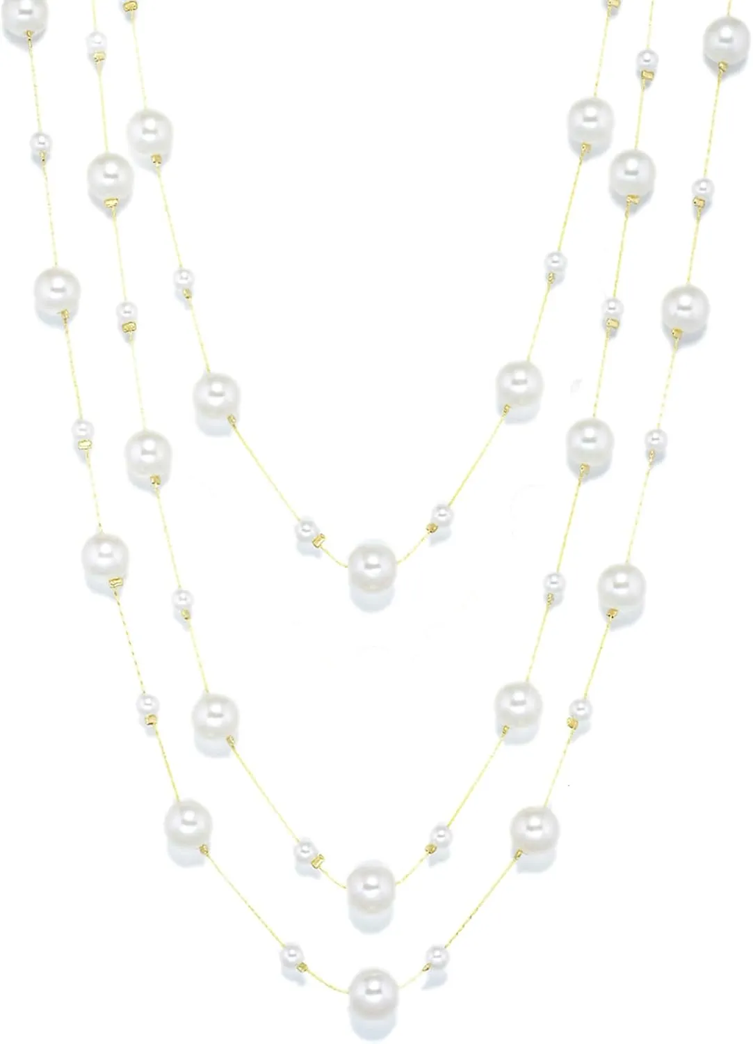 Long Pearl Necklaces for Women, 14K Gold Plated Long Layered Necklaces, Sweater Strand Chain Necklaces Fashion Jewelry, Christmas Birthdays Mother's Day Gifts