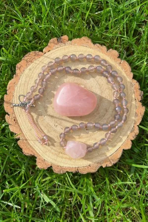 Natural Grey Agate and Rose Quartz 6mm-10mm 108 Mala Beads, Spiritual, Meditation Beads, Reiki, Japa Mala, Buddhist Prayer Beads, Yoga Bracelet, healing beads LKMALA-RRGU-523