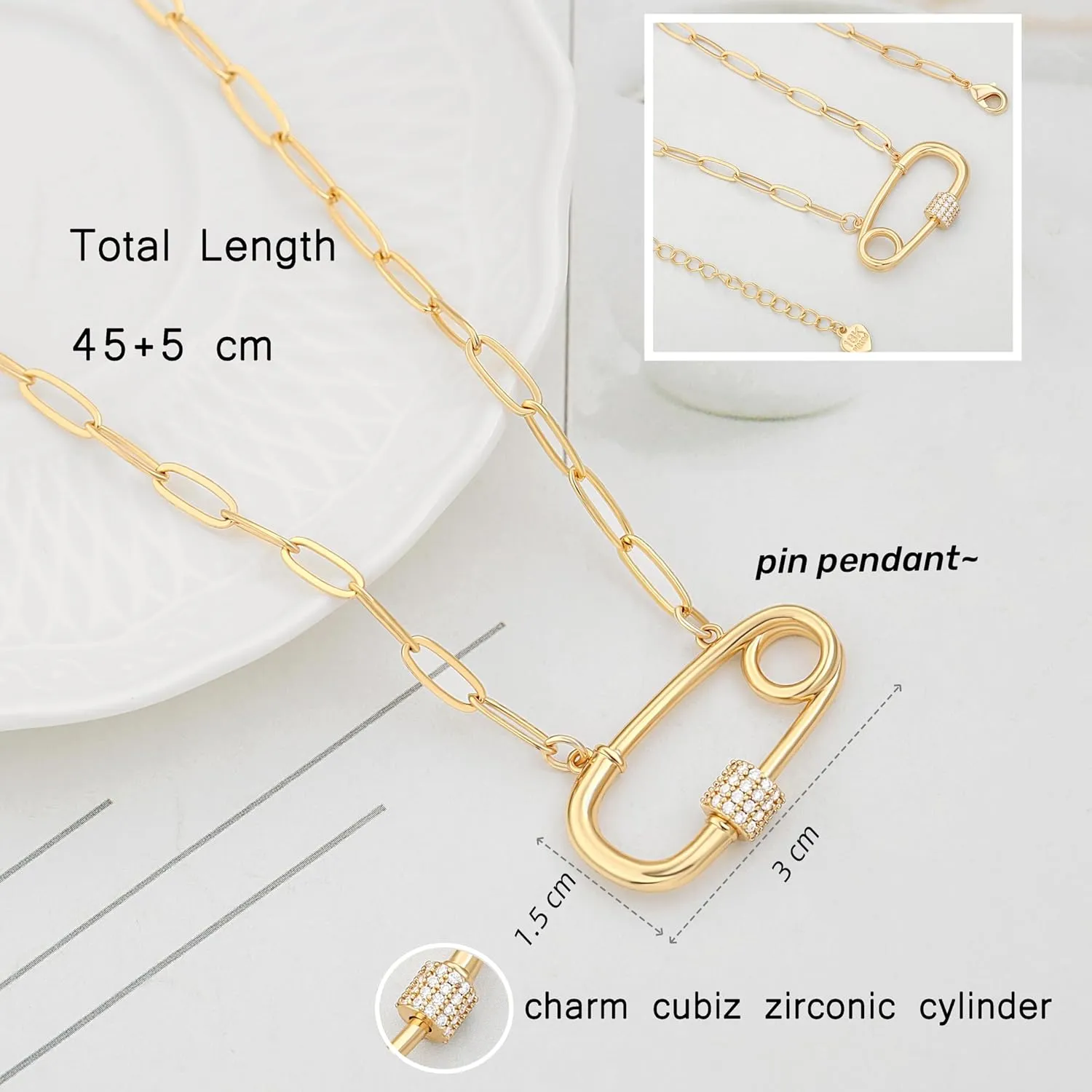 POTESSA 18K Gold Plated Pendant Necklace Medallion Coin Heart Y Shaped Chain Toggle Necklace for Women Jewelry