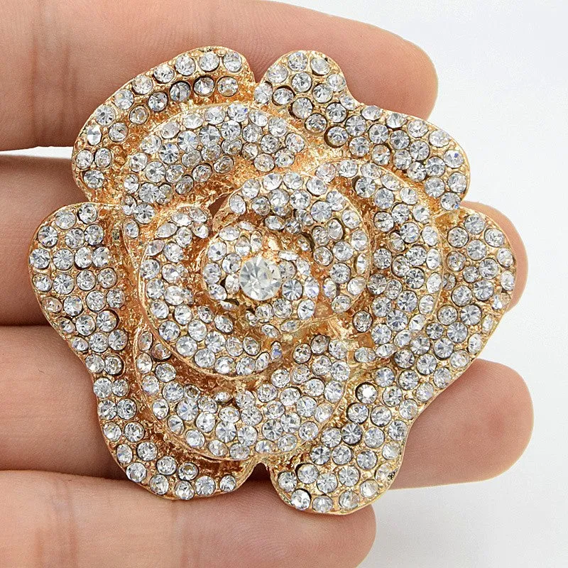Rose Gold / Silver Brooch Clear Rhinestone Crystal BR-297
