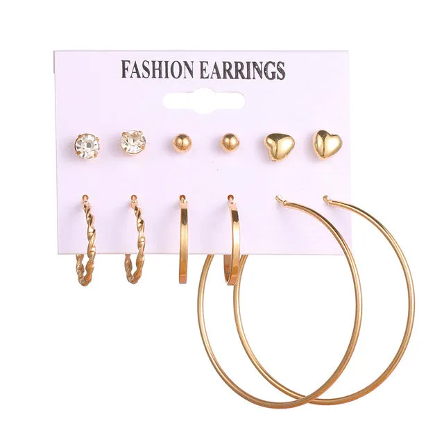 Set Of  Kristal Silver and Gold Earrings