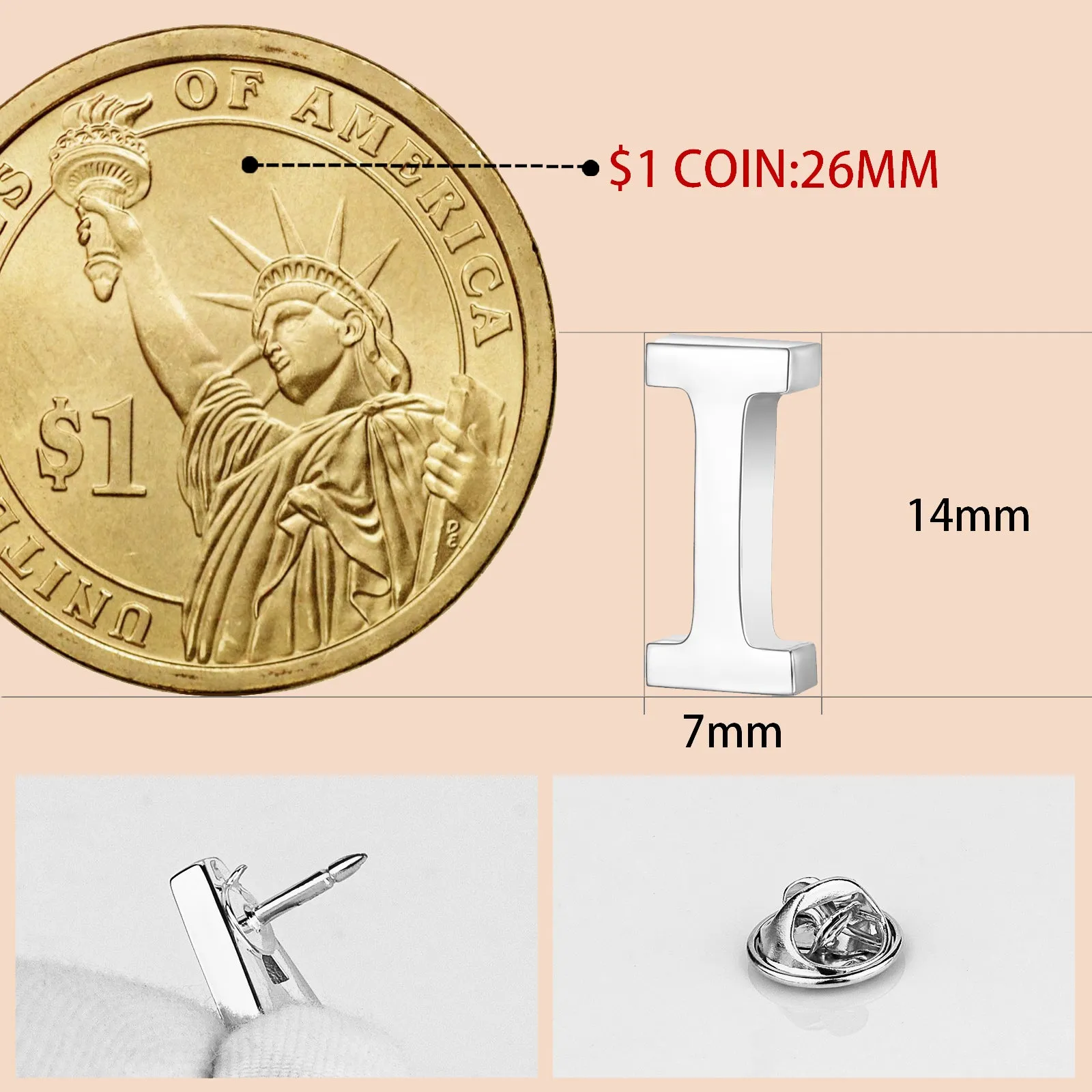 Silver Color Initial Lapel Pin for Men