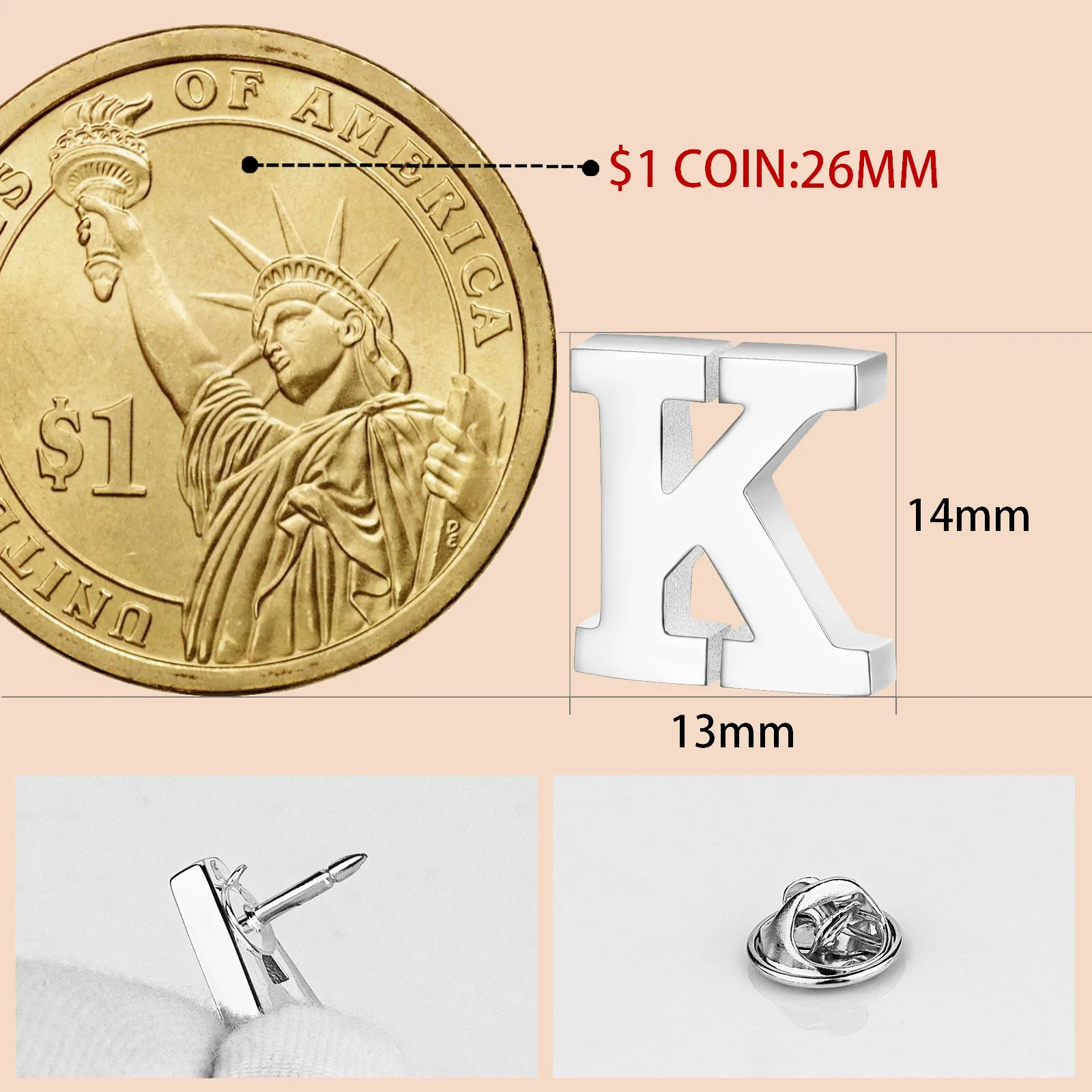 Silver Color Initial Lapel Pin for Men