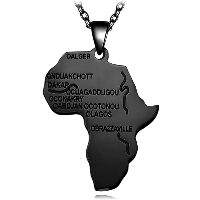 SISSLIA Africa Map Pendant Necklace Women Men Stainless Steel Long Chain Letter Necklace Jewelry