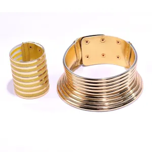 Vintage Statement Choker Necklace & Pendant Gold Color Leather African Jewelry For Women Torques Collar Maxi Necklace Set