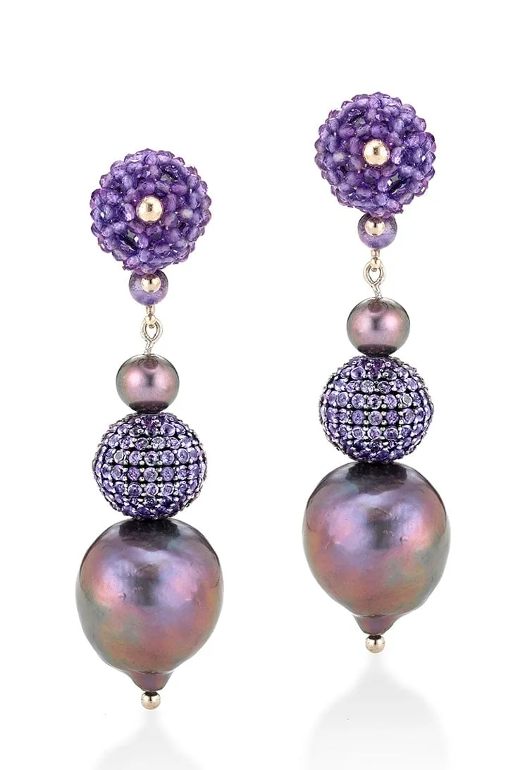 Zoe Amethyst and Pearl Earrings